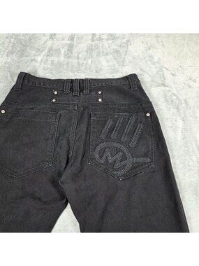 Miskeen Originals Jeans Mens 36 Black Embroidered Wide Leg Baggy HipHop Skater
